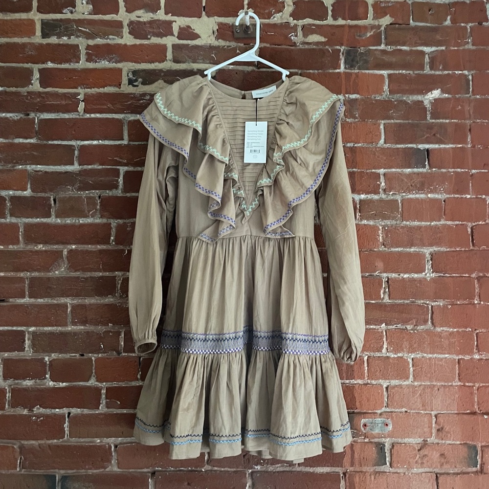 Something Navy Embroidered Long-sleeve Dress